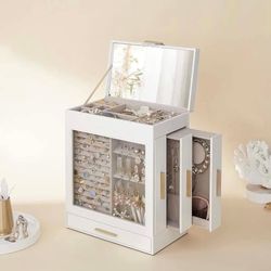 Jewelry Box with Glass Window, 5-Layer Jewelry Organizer with 3 Side Drawers
