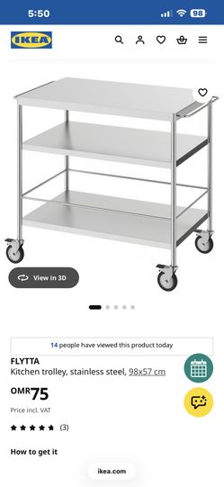 IKEA FLYTTA Kitchen trolley, stainless steel, 98x57 cm