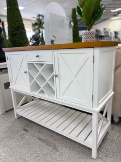 White wooden Bar cabinet with wine rack
