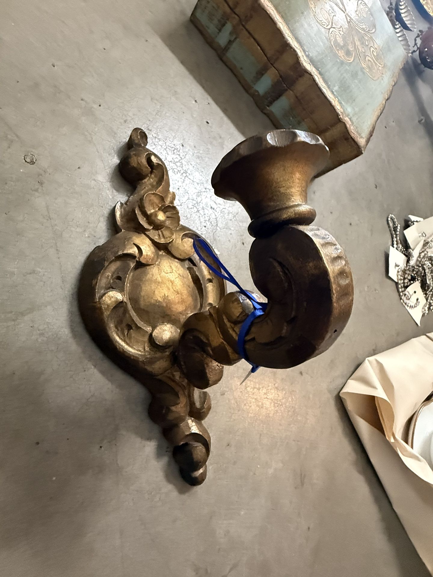 Antique carved wall sconce candle holder