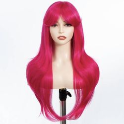 Human hair blend pink color natural straight Wave wig