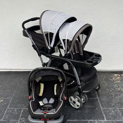 LIKE NEW GRACO READY2GROW DOUBLE STROLLER AND CAR SEAT!!