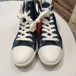 LUCKY STEP Women's High Top Canvas Sneakers Rhinestone Side Zipper Shoes Fashion