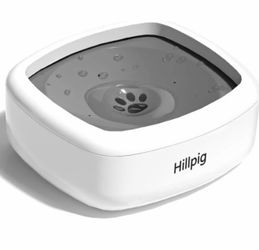 Hillpig Dog -Cat Water Bowl No-Spill- Slow 35oz/1L  Portable Dog Bowl White-grey