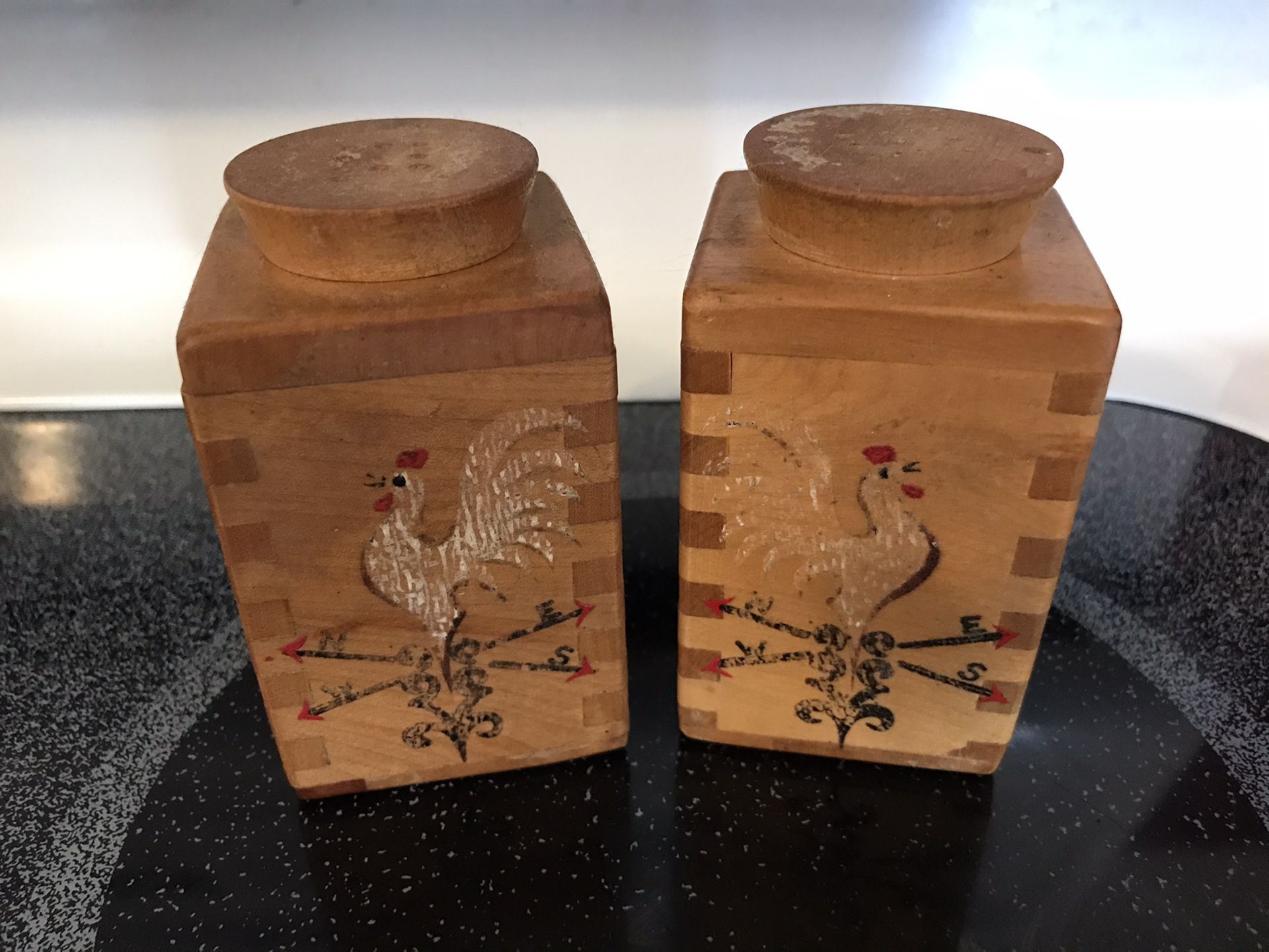 Vintage The Red Bird Line Wooden Salt Pepper Shakers