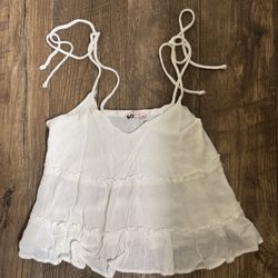SOS White Ruffled Cropped Tank Top. Small. 