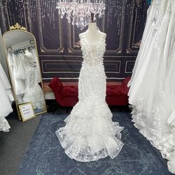 Plus Size 16 2x Mermaid 3d Floral Wedding Dress New