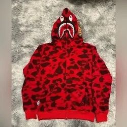 BAPE Color Camo Shark Red Full Zip Hoodie Mens Size Large