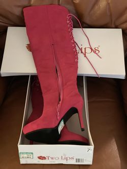 Two Lips Hot Pink Knee High Boots Sz 7.5