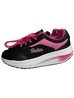Women's Black & Pink Rocker Bottom Platform Sneakers | Chunky Walking Shoes - Size EU 42 / US 9.5