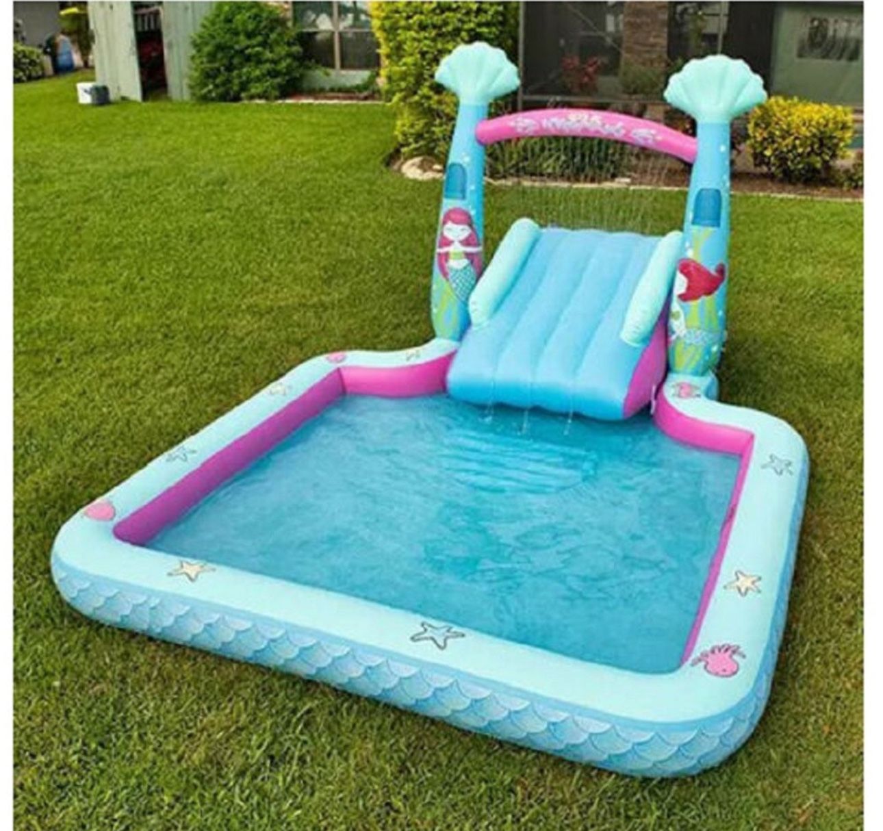 Mermaid Blow Up Pool With Water Slide 