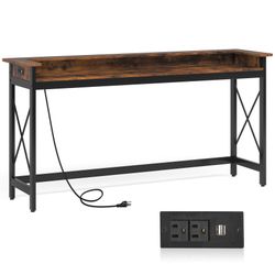 New 70.9” Long Sofa Console Table With Charging Station 