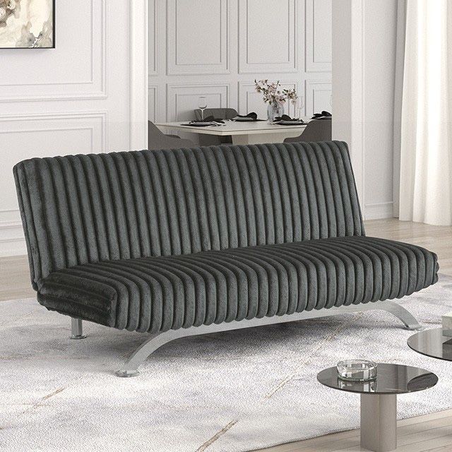 Modern Wide Stripe Corduroy Sleeper Futon Sofa Bed In Charcoal Grey