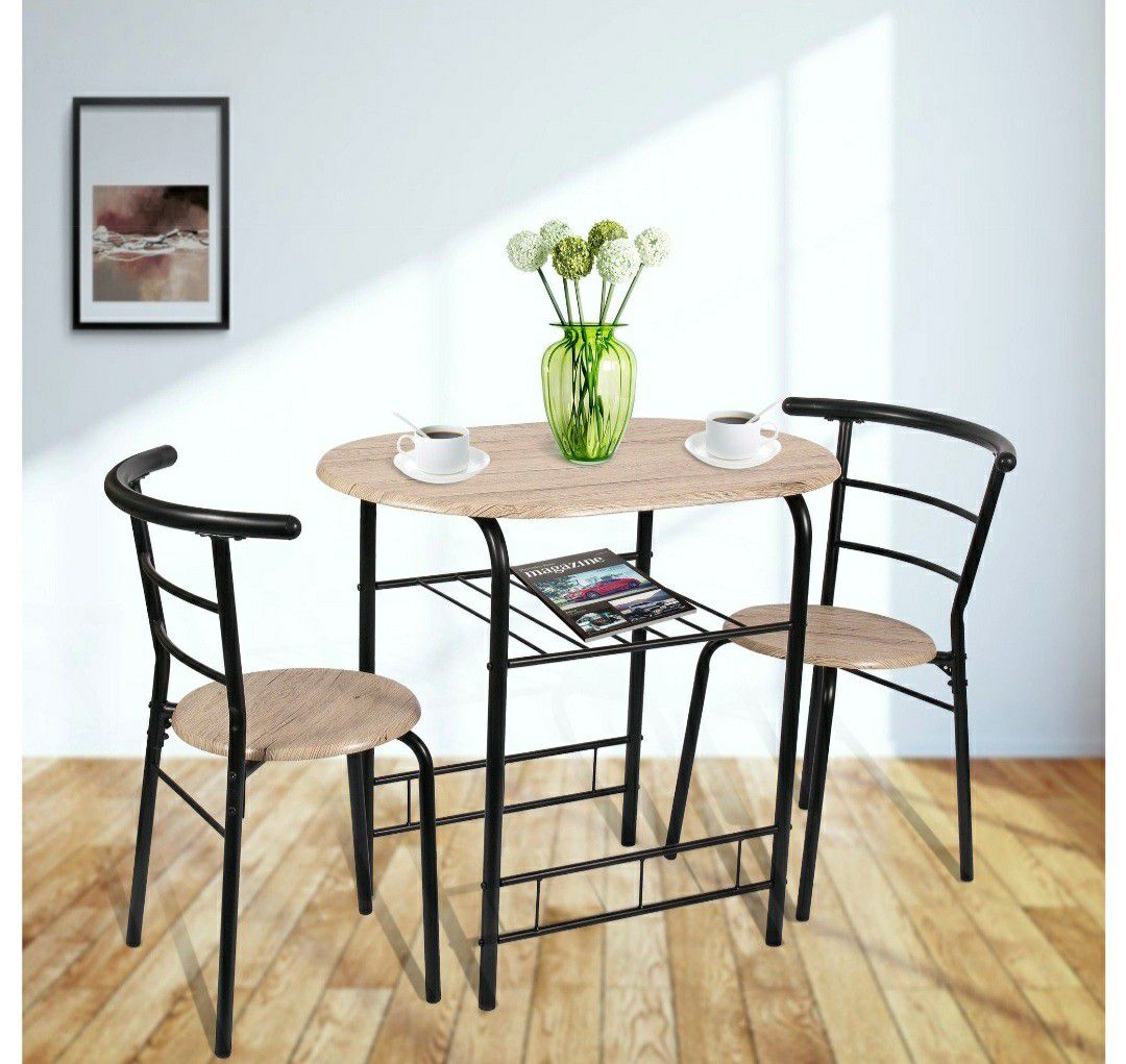 3 pcs dining set 2 chairs and table compact bistro pub breakfast home kitchen