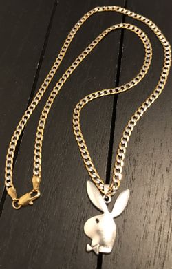 24 inch 18K Gold Plated Necklace with Stainless Steel Plating/Silver Playboy Bunny Necklace Pendant (free premium gift! pictured last)