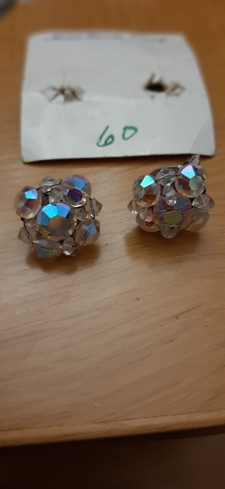 Vintage 1950's Aurora Borealis Crystal Clip Earrings
