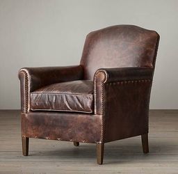 RESTORATION HARDWARE 1920S FRENCH CAMELBACK LEATHER CLUB CHAIR for