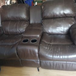 Brown Leather Entertainment Recliner Couch