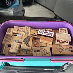 Crafting supplies, stamps, and markers