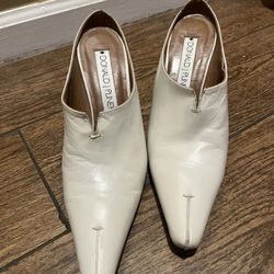 Donald J Pliner Designer Cream Leather Mule Heels Pointed Toe Size