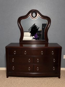 Dark Cherry Wood Dresser with Mirror and chest