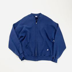Vintage 90s Russell Athletic Blank Full Zip Sweatshirt Jacket USA 2XL