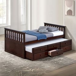 Twin Twin Size Dark Walnut Daybed W Ortho Mattress 