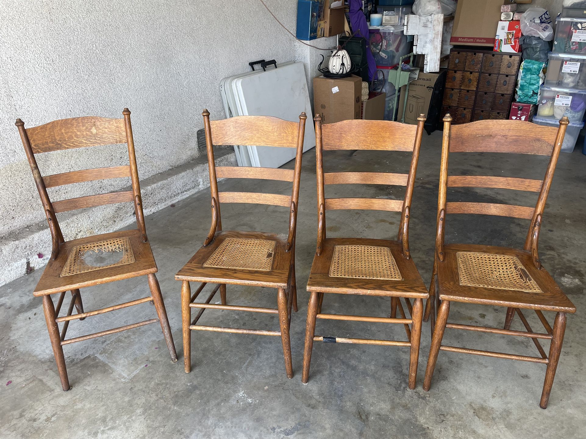 Antique Oak Ratan Chairs 