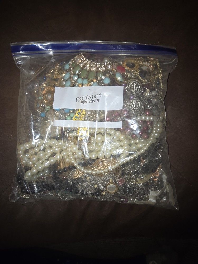 Gallon Zip Lock Bag Of Costume Jewelery