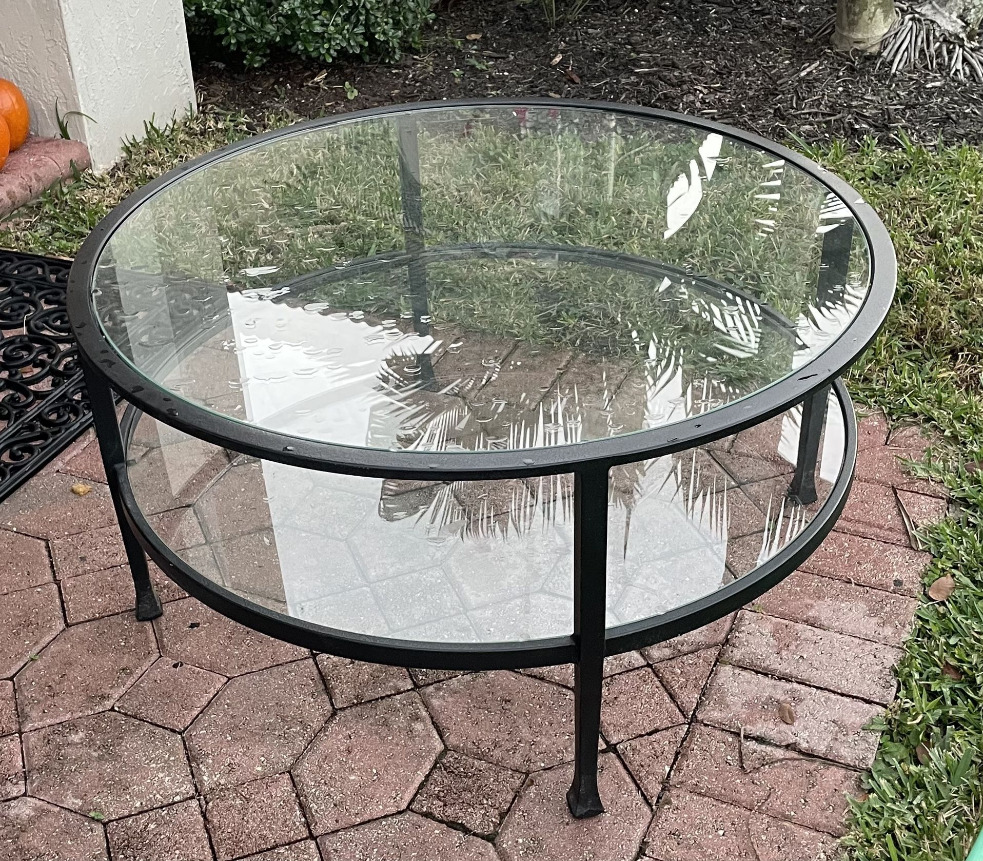 Black Round Coffee Table 36” (3 Feet) Diameter Wrought Iron Glass