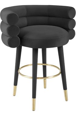 SET OF 2 - Tov Furniture Betty Stylish Velvet Upholstered Counter Stool with Gold Tipped Legs (Black) - brand new