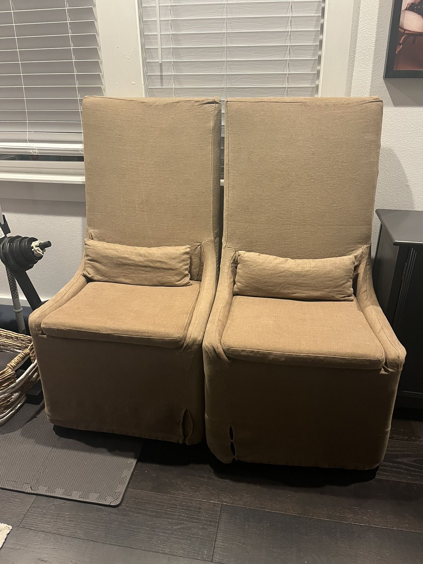 Two Cloth Covered Dinning Room Chairs 