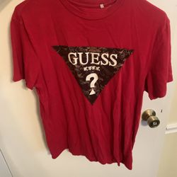 GUESS T-Shirt Varsity Red Color Logo Sz Small Pre-Owned