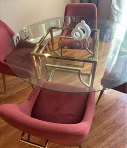 Round Glass Top Dining Table with Gold Base