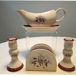 NEW Royal Seasons 5 Piece Christmas Stoneware Accessory Set  Discontinued NIB