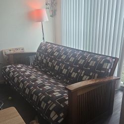 Solid Wood Frame Futon Couch With Cover!
