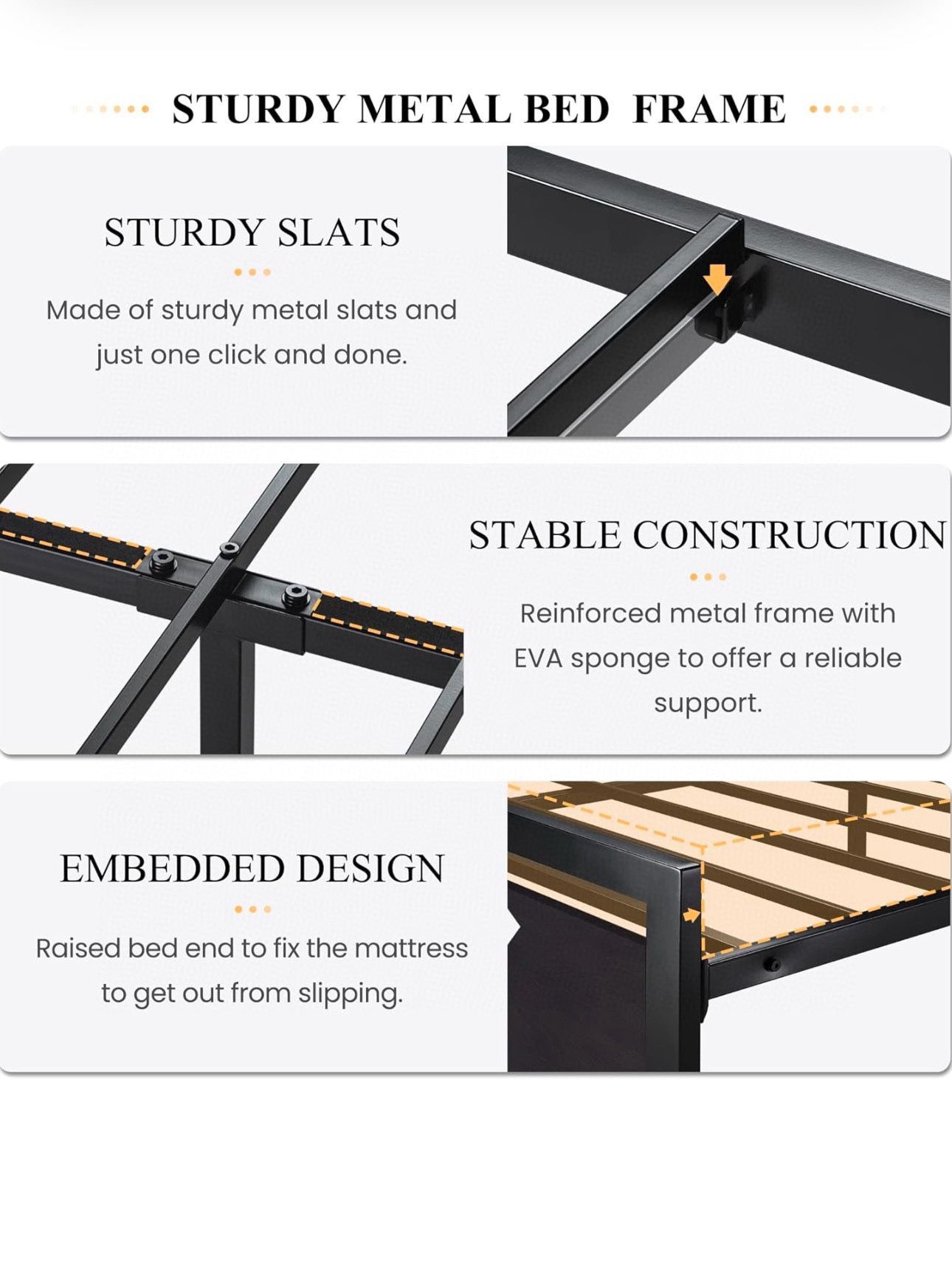 O152 $80 Full Size Bed Frame with Modern Wooden Headboard/Heavy Duty Platform Metal Bed Frame with Square Frame Footboard & 13 Strong Metal Slats Supp