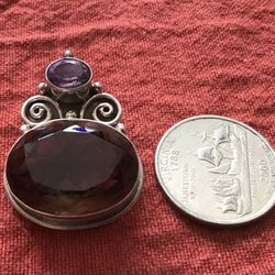 Sterling Smoky Quartz & Amethyst Pendant