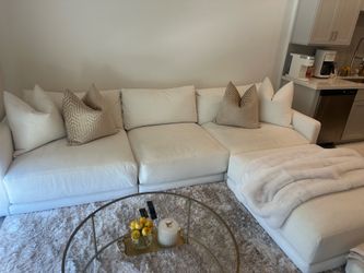 White microfiber couch and detachable ottoman