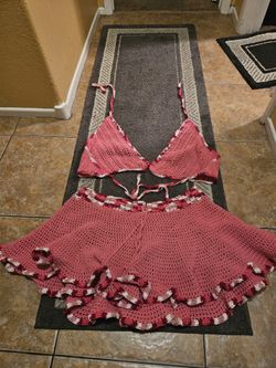 Plus Size Crochet Bikini Top and Skirt Set 2pcs