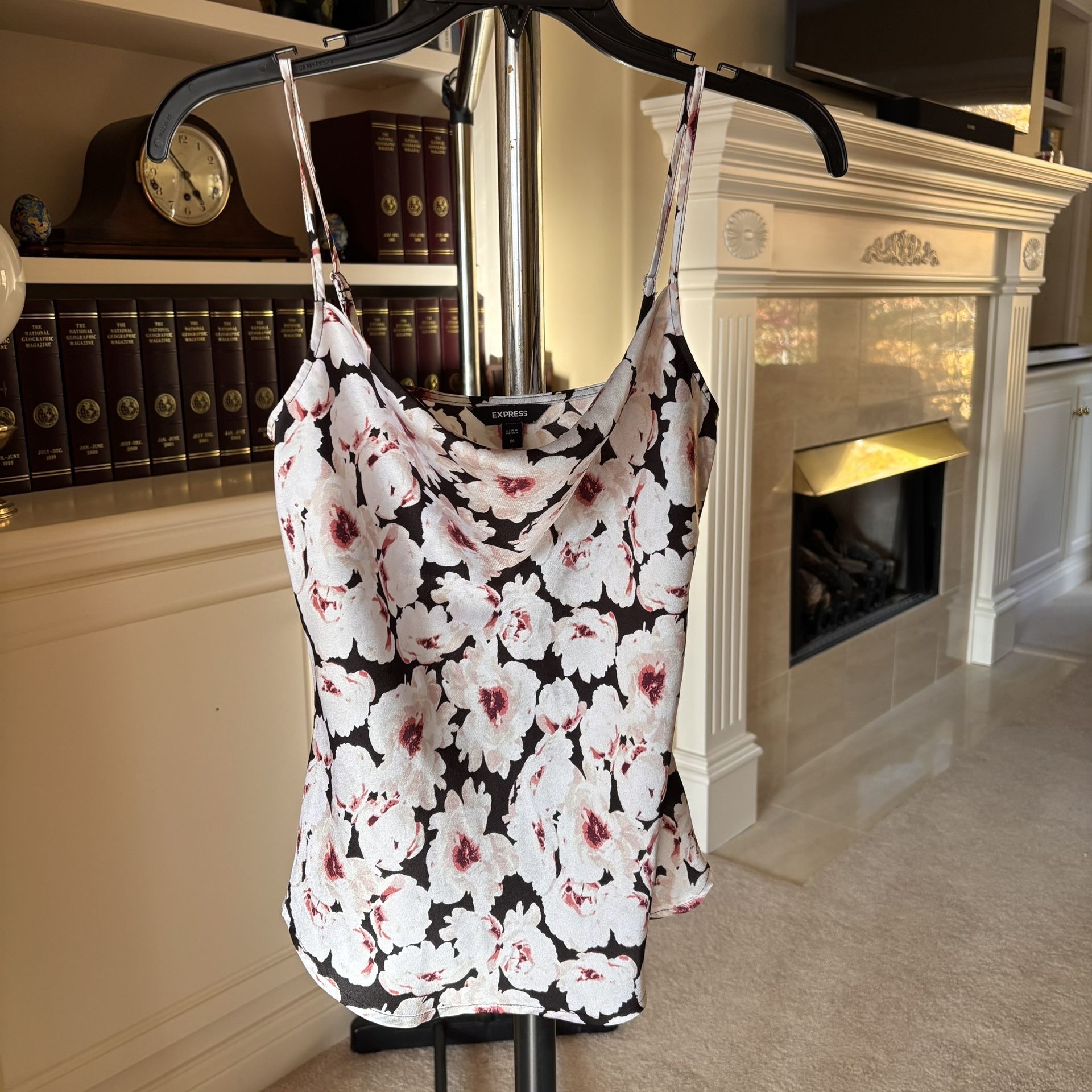 Express floral cowl neck satin tank top XS