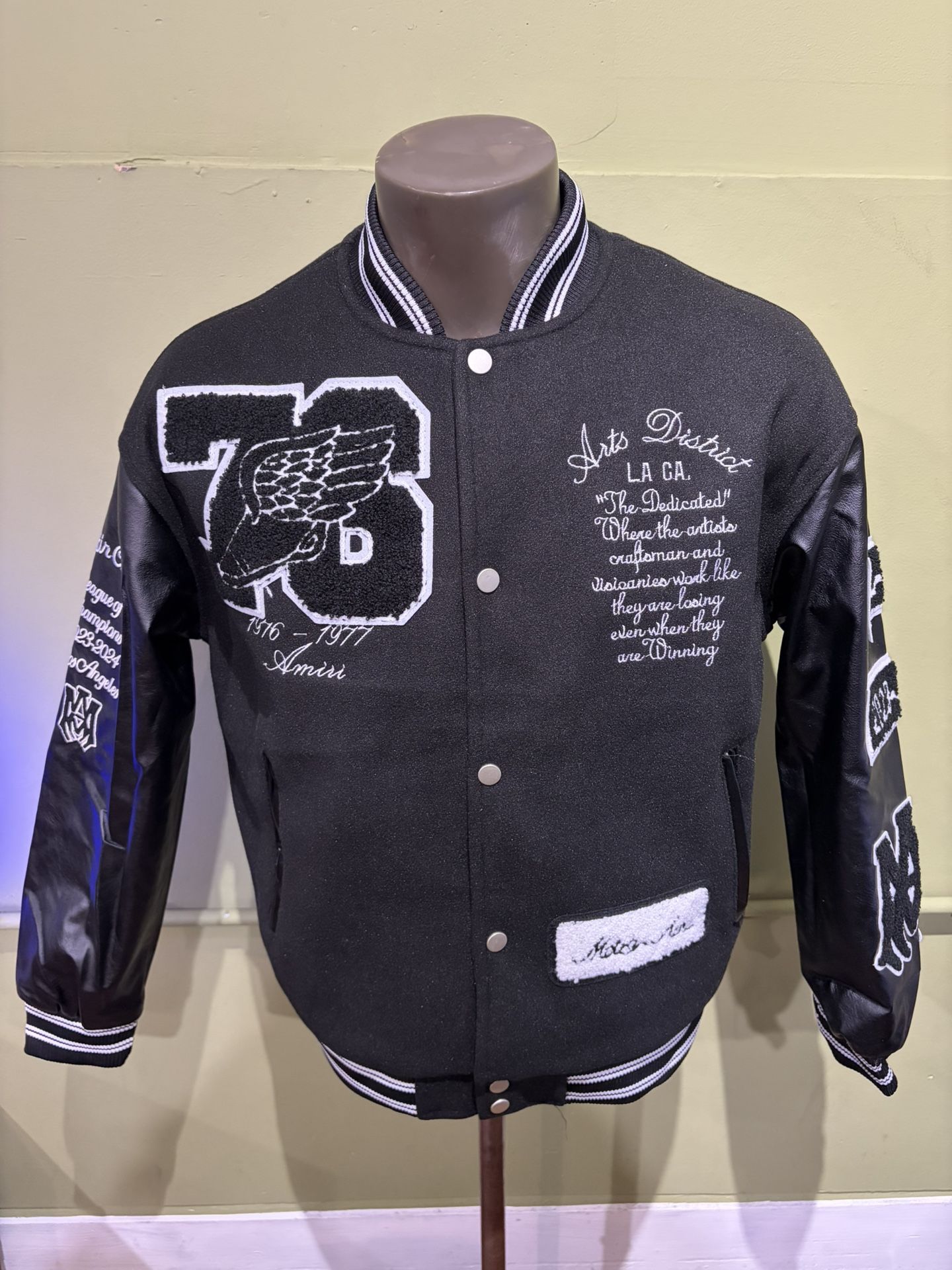 Amiri Jacket Varsity Bomber Black Snap Button