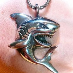 Shark Pendant Necklace, Fishing Lover Gift, Marine Life Necklace, Fishing 25"