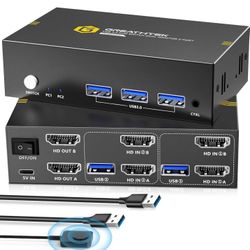 USB3.0 KVM Switch 2 Monitors 2 Computers HDMI 4K@60Hz