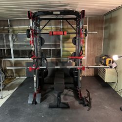 Smith Machine 200 | Adjustable Bench | 245lb Cast Iron Olympic Weights | 7ft Olympic Bar | Fitness | Gym Equipment | FREE DELIVERY/INSTALLATION 🚚 🛠️