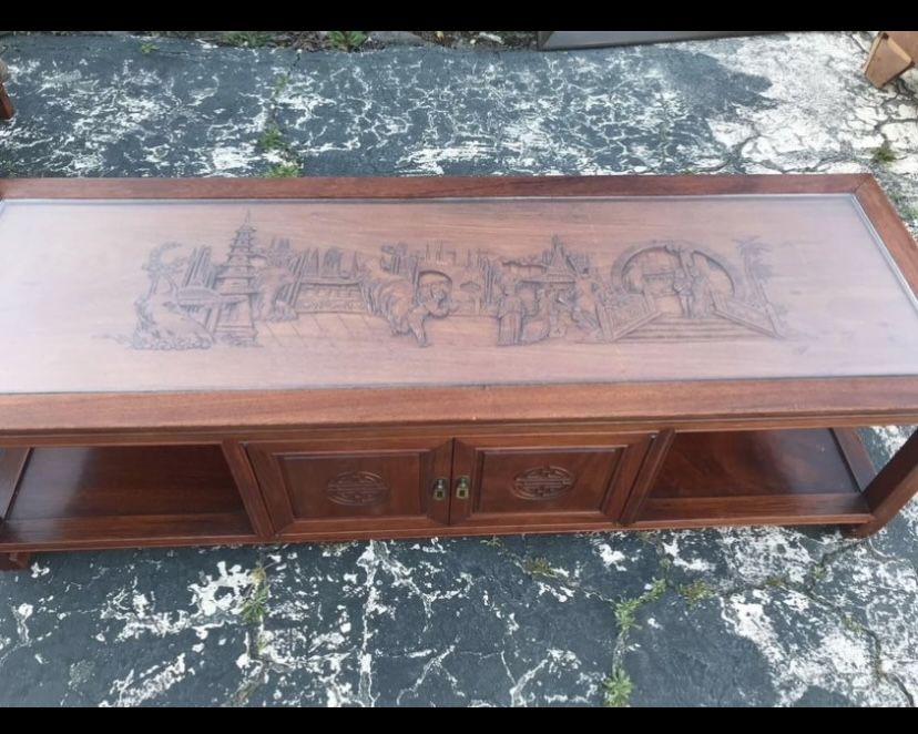 Mid Century Asian Rosewood Hand Carved Coffee Table From Tokyo