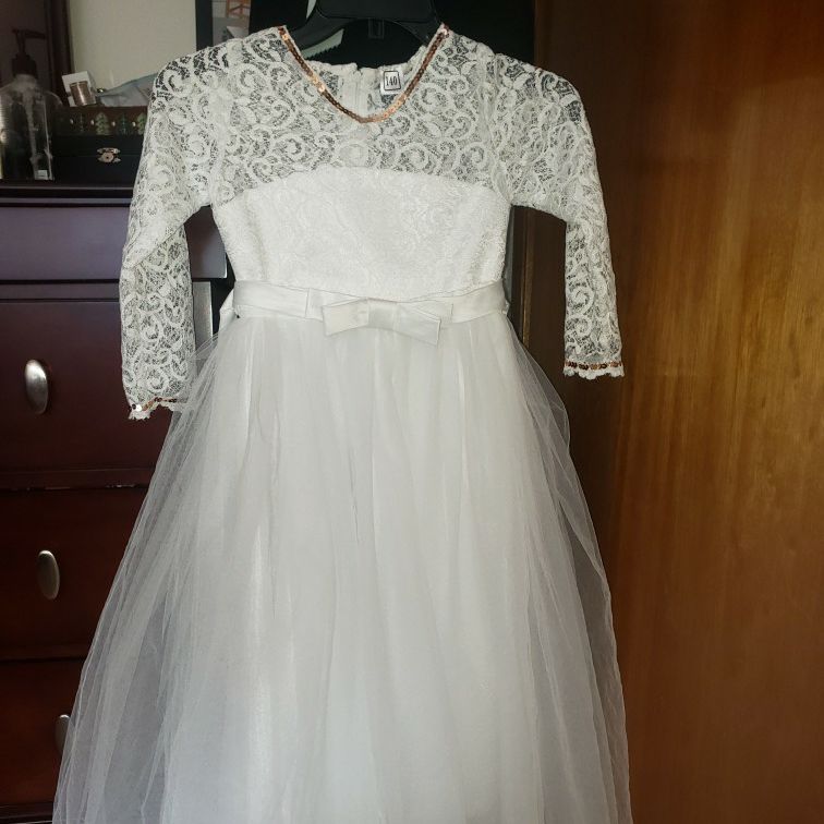Holiday, Wedding, Long White Flower Girl Dress, size 6-10