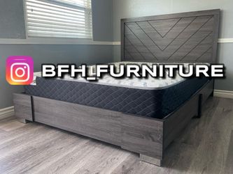 Queen Grey Alpine Platform Bed With Ortho Mattress Included
