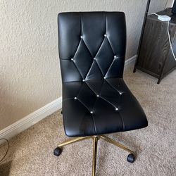 Duhome Armless Home Office Chair, Faux Leather Black Desk Chair Computer Chair Task Chair with Wheels, Black and Gold