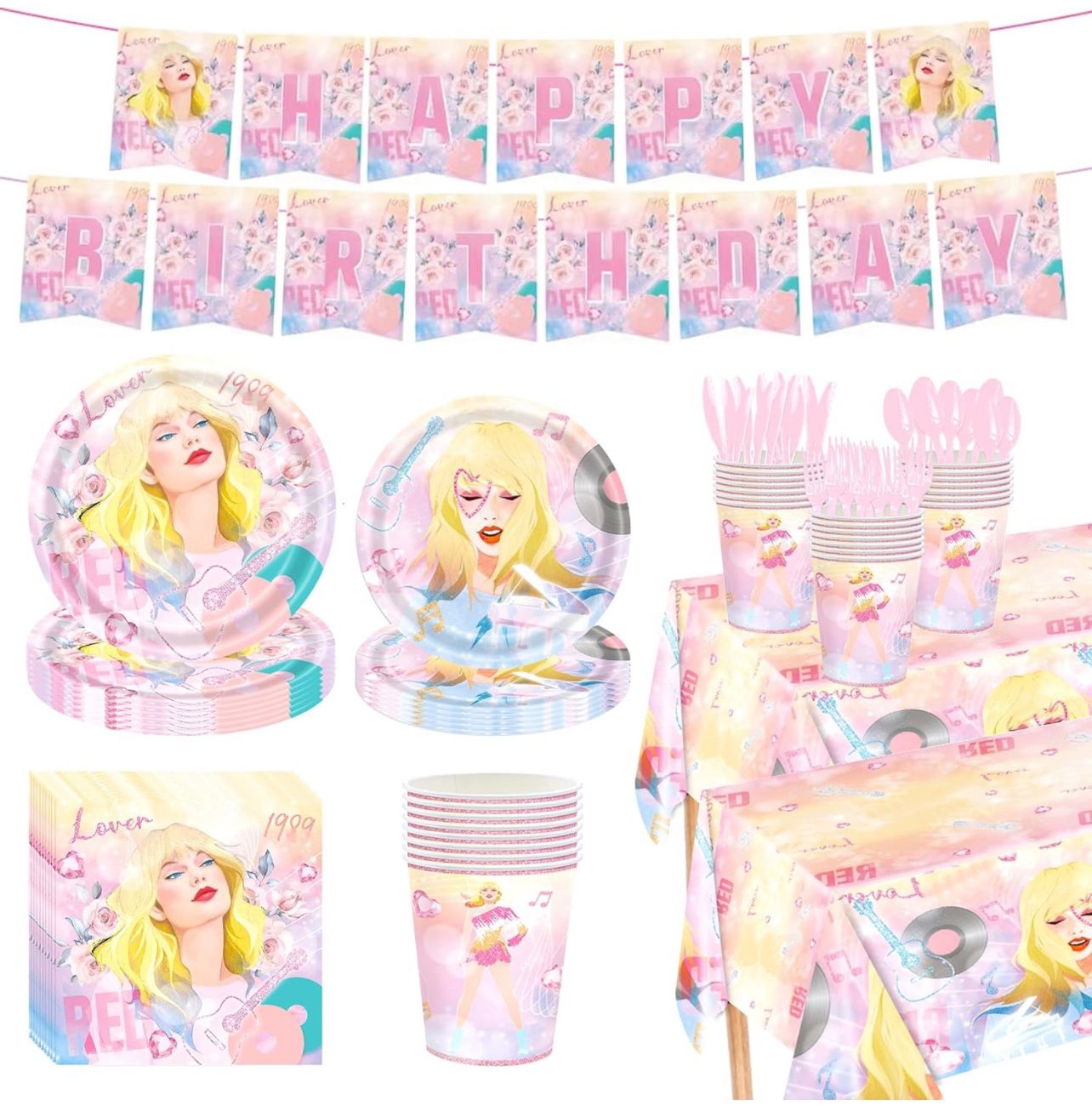 171pcs Birthday Party Supplies Singer Paper Plates Napkins Cups Plastic Tablecloths Music Singer Tableware Set Birthday Party Decorations Serves 24 Gu
